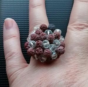 Lava & Clear Bead Ring from Naples, Italy